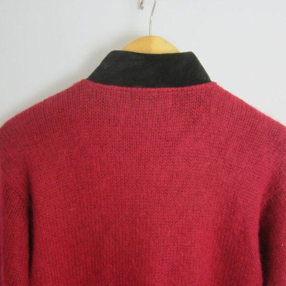 Vtg Cherry Webb Co Womens XL Red Black Velvet Collar LS Mohair Wool Cardigan - Picture 6 of 12